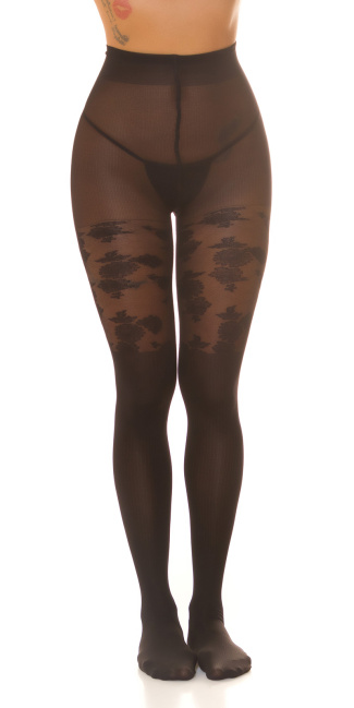 Tights with floral print Black